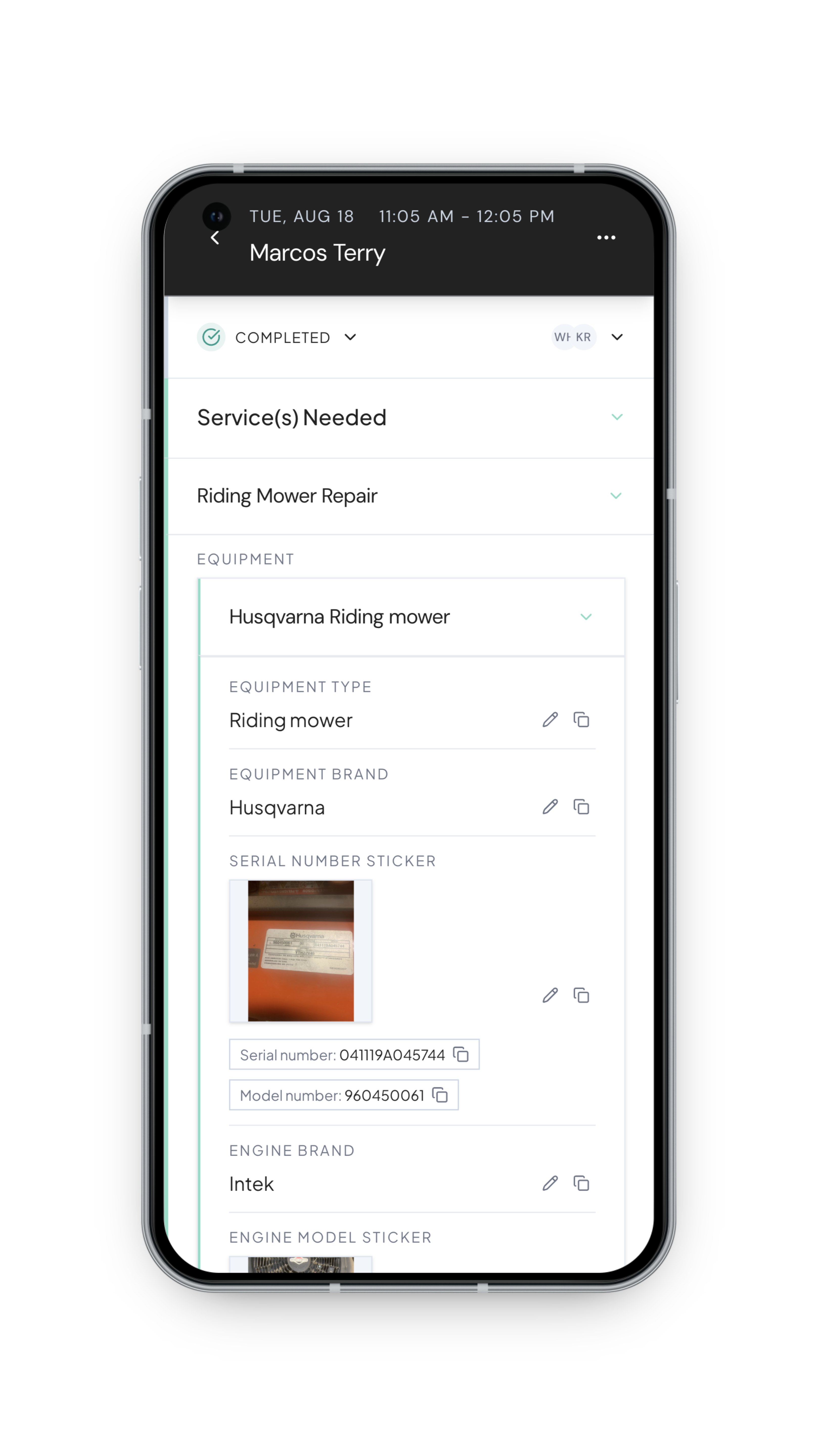 Equipment history & repair logs mobile screenshot