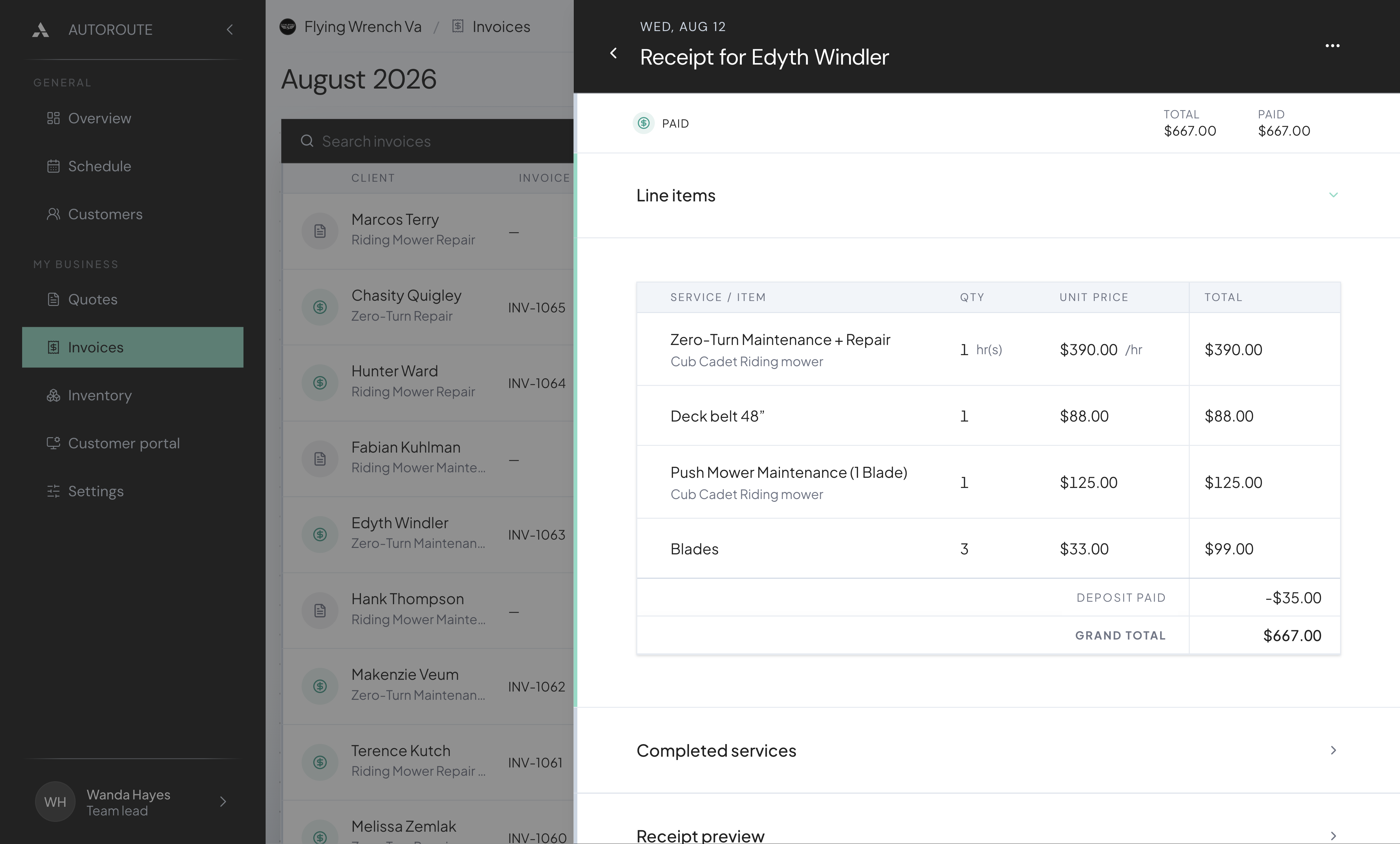 Invoicing & quotes screenshot