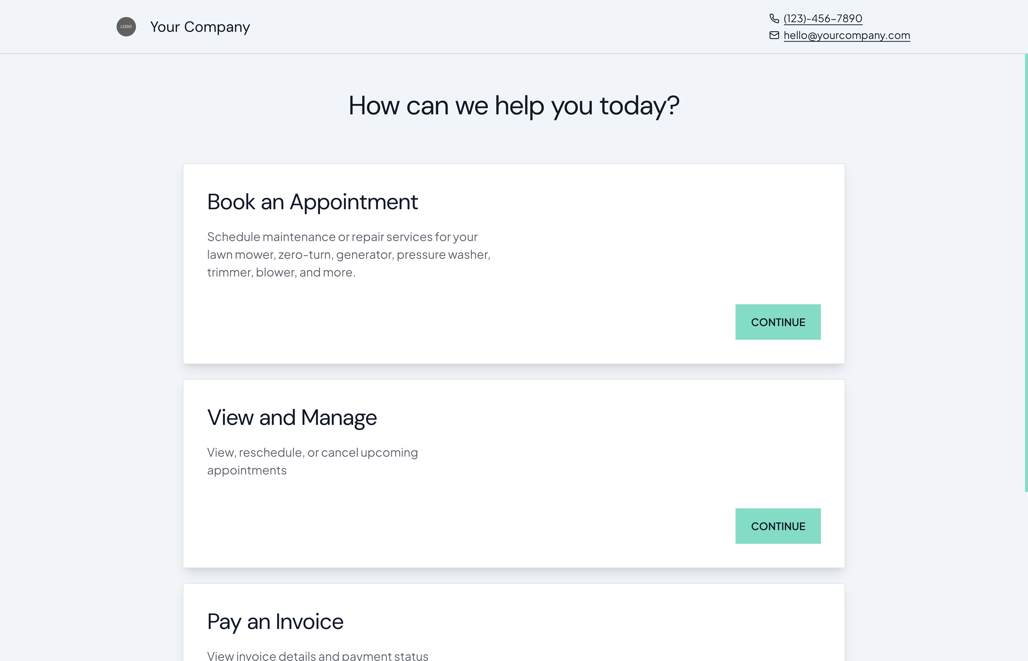 Customer portal screenshot