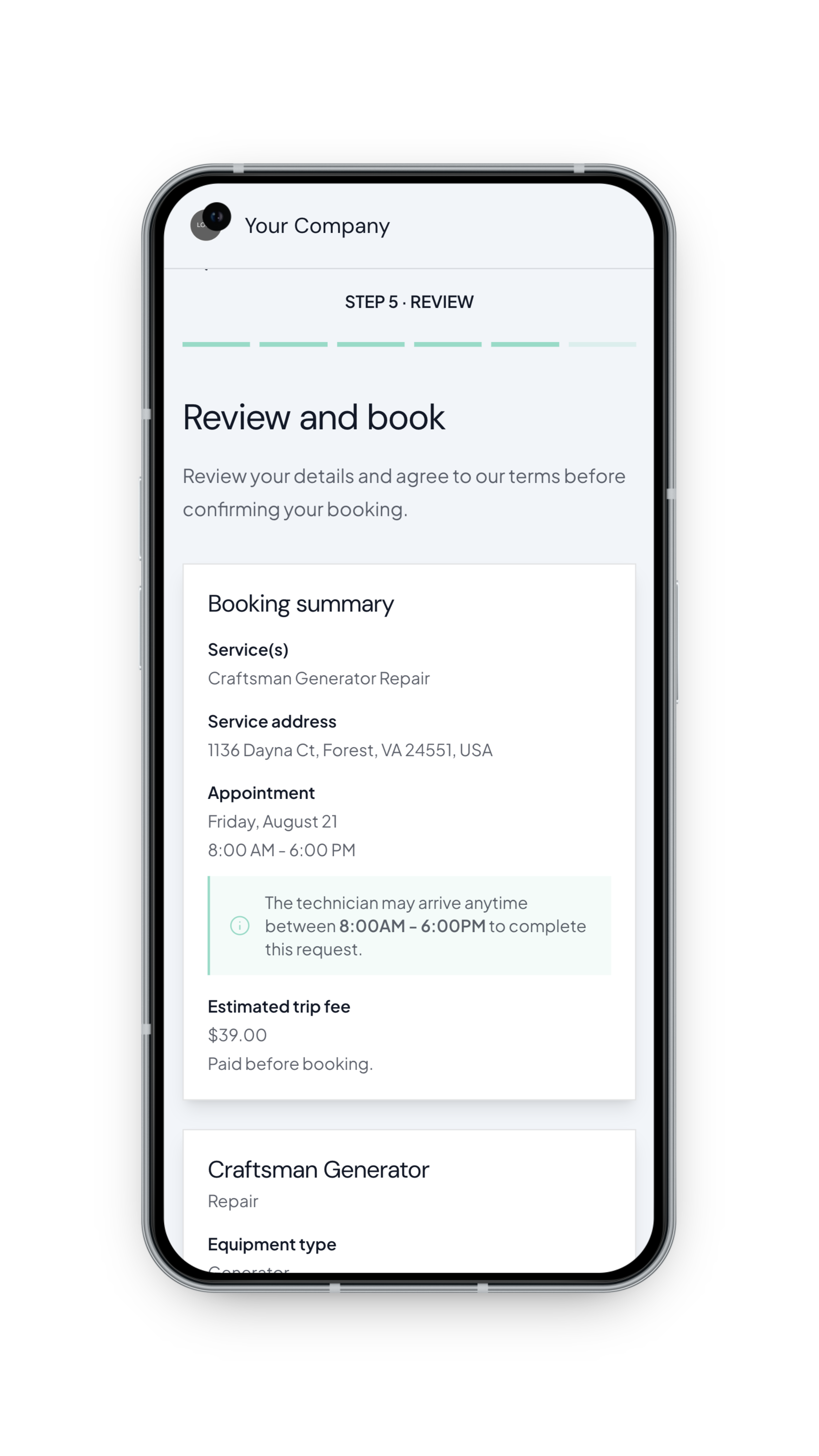 Customer portal mobile screenshot